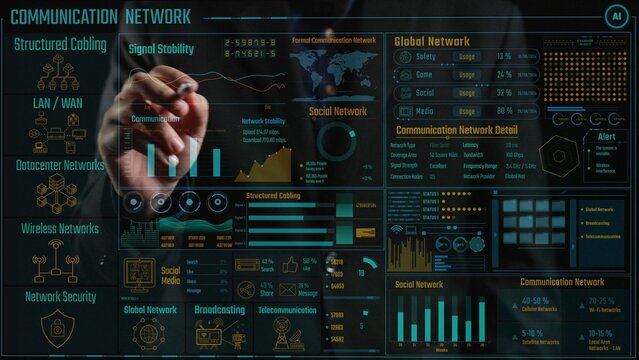 Discover a comprehensive visualization of a communication network, showcasing data metrics, structured cabling insights, and essential statistics for enhanced connectivity and performance. Cipher
