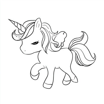 ausmalvorlage Minimalistische Einhorn-Strichzeichnung f&uuml;r Kinder. Niedliche Illustration zum Ausmalen f&uuml;r Malbuch, Basteln, Schule, Kindergarten, Print-on-Demand und kreative DIY-Projekte.