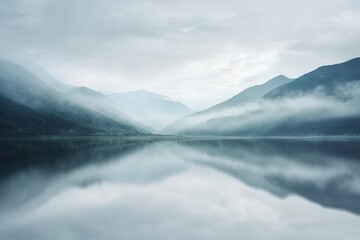 Fototapeta premium Tranquil lake scene with ethereal and magical atmosphere.
