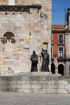 The Merlu Sculpture next to The Church of San Juan Bautista in Zamora city, Spain