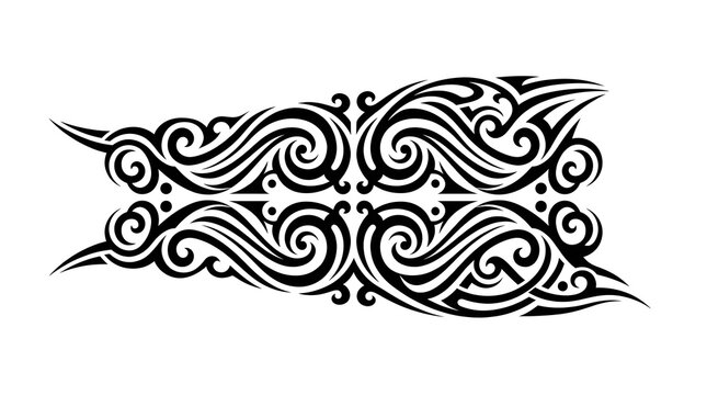 Polynesian tribal tattoo design with symmetrical flowing wave patterns and ornamental swirls
