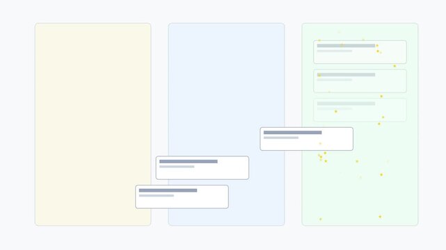 Minimalist ui interface animation with floating data cards and abstract particle effects 4k dashboard