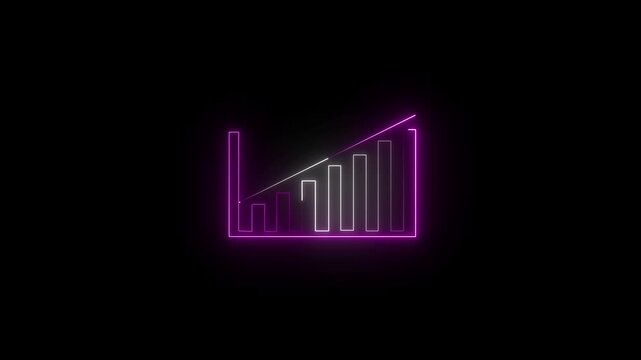 Neon cyan color business graph animation icon. up business graph icon animated on black background.