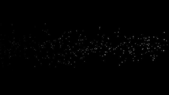 Glitter star magic dust trail, doodle style white sparkles, glowing starburst, seamless twinkle particles, transparent sparkle effect, particle glitter effect on black screen, 4k loop animation