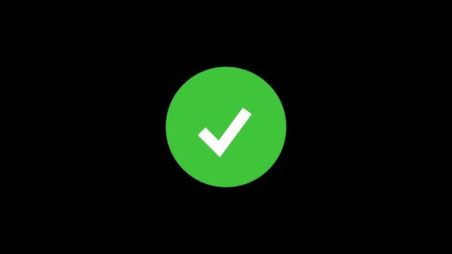 Animated white check mark icon in green circle. 4k video Isolated on a black background.