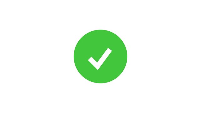 Animated white check mark icon in green circle. 4k video Isolated on a black background.