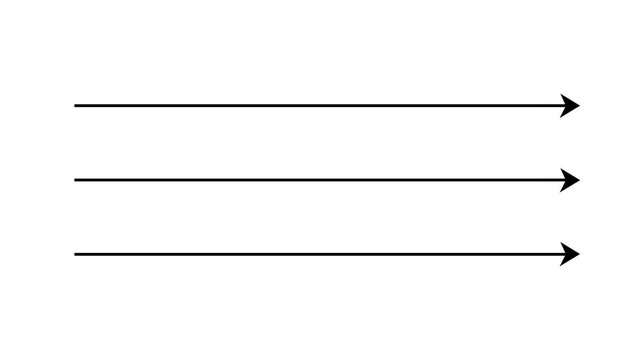 Black straight arrows animation. Reveal and hide animation of solid, dashed, and dotted arrows. 4k video Isolated on a white background.