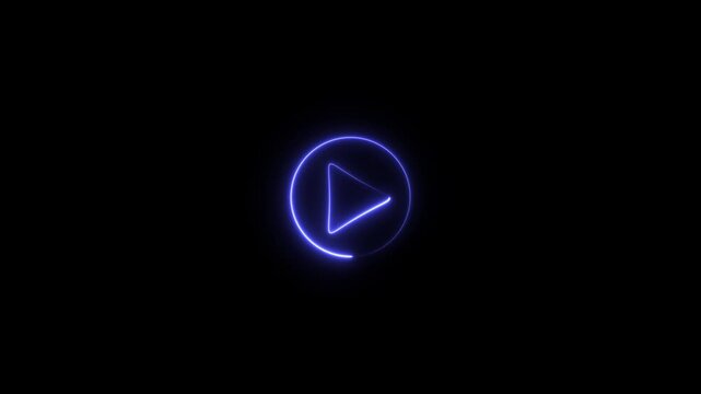 Video, audio neon play button icon glowing play button animation. Glowing neon play button animation, on black background