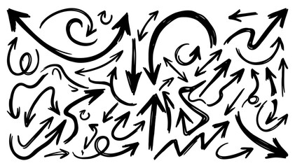 Fototapeta premium Hand drawn arrow collection diverse black sketch arrows for directional signage and creative design elements