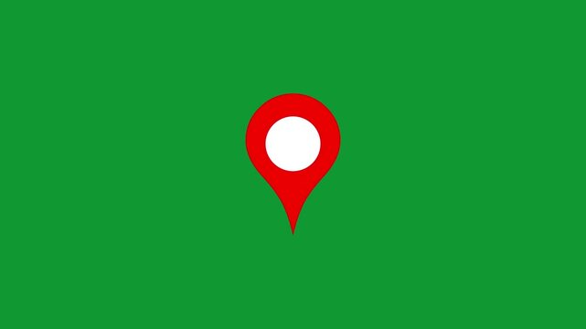 Red map location pin symbol motion graphic Cd animation green screen