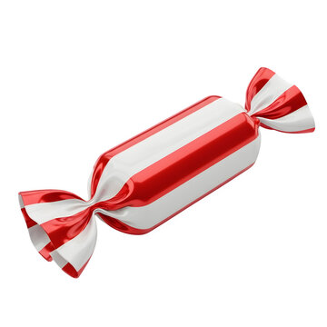 Single wrapped candy with red and white stripes isolated on transparent set.