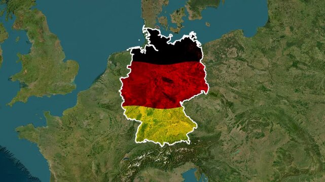 Germany map with national flag overlay: satellite view of central europe for geopolitical, travel, and business presentations
