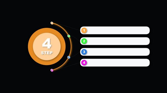 4 step infographic process flow with circular design and numbered list elements