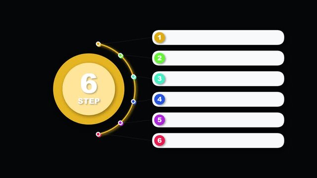 6 step infographic timeline with colorful circular markers and text boxes