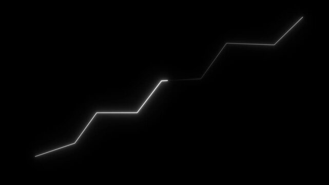 Neon Business chart icon isolated . business chart growth concept black background 4k.Zigzag up right arrow color.Increasing green arrow