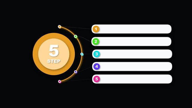 Five step infographic timeline with circular progress and text placeholders
