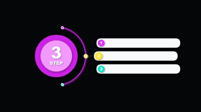 Three step infographic template with modern circular design and bullet points