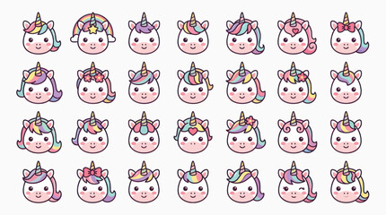 Collection of cartoon unicorn faces with colorful manes © hartanto