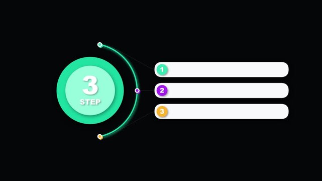 Three step infographic template with circular progress indicator and list
