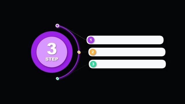 3 step infographic template with circular progress element and text placeholders