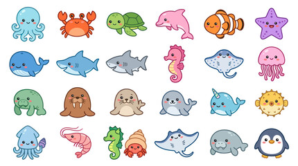 Collection of cute ocean animal illustrations © ImamBombo