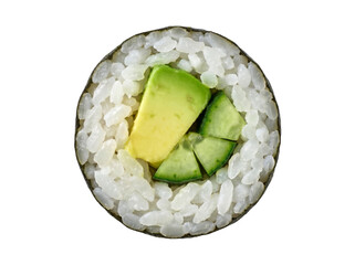 Fresh Avocado and Cucumber Maki Sushi Roll Top View © Laura