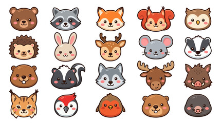 Fototapeta premium Collection of cute woodland animal faces