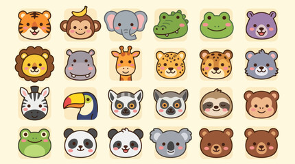 Collection of diverse animal faces icons © ImamBombo