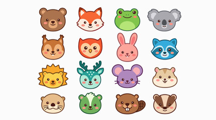 Fototapeta premium Cute animal faces collection