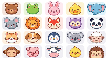 Fototapeta premium Cute animal faces collection