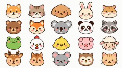 Fototapeta premium Cute animal faces collection