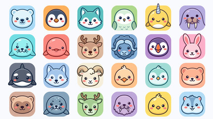 Cute animal icons set kawaii style © Iyan