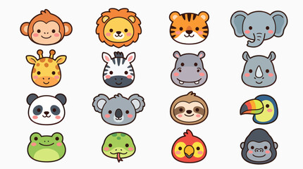 Fototapeta premium Cute cartoon animal faces collection