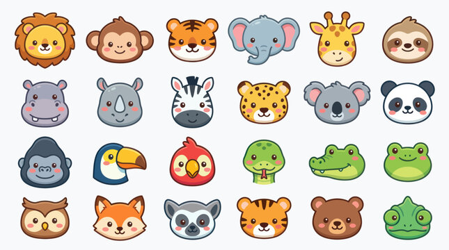 Cute cartoon animal faces collection