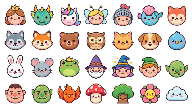Cute cartoon character heads collection