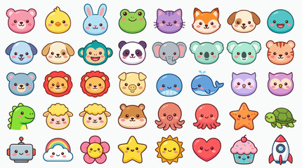 Fototapeta premium Cute cartoon animal and object icons set