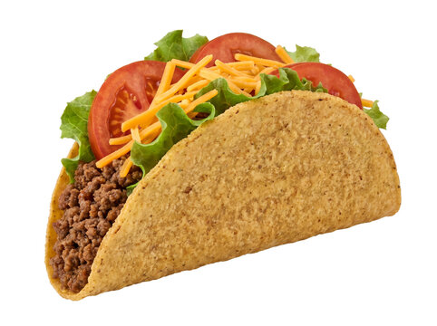 Traditional Beef Taco with Lettuce Tomato and Shredded Cheese
