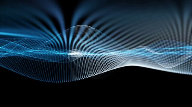 Futuristic video animation with particle wave object in slow motion, 4096x2304 loop 4K