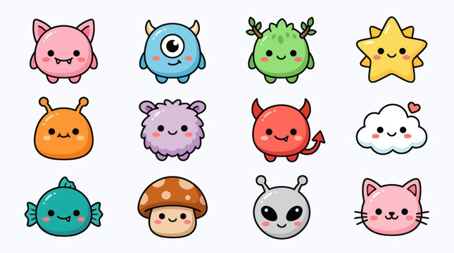 Cute cartoon monsters and characters collection