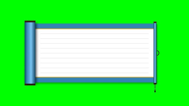 Blue scroll opening animation with blank white paper for custom text and design