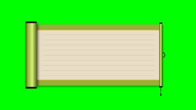 Traditional asian scroll paper opening on a green screen background