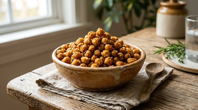 Crispy Roasted Chickpeas in a Rustic Ceramic Bowl