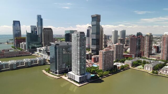 Jersey city skyline aerial view with modern skyscrapers