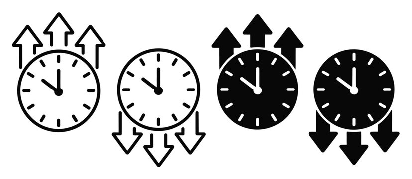 Uptime and downtime icon vector with clock, upward and downward arrows, system availability status illustration
