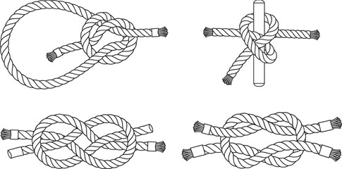 Nautical rope knots vector set with bowline clove hitch square knot line art illustration © IconicCreations