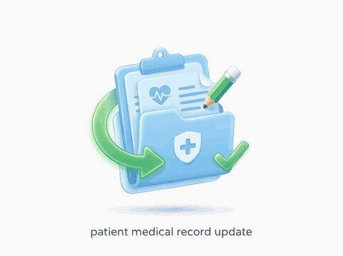Patient medical record update illustration for the concept of healthcare data management.