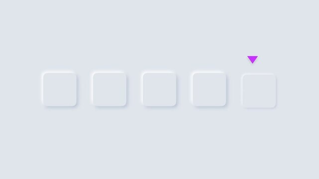 Neumorphic rating interface with five square buttons and a moving purple arrow