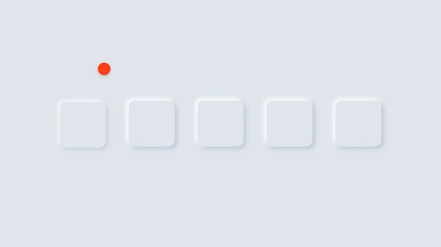 Neumorphic rating interface with five square buttons and a moving red dot