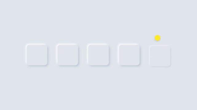 Neumorphic loading animation with jumping yellow ball and square buttons