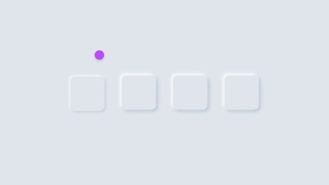 Neumorphic loading animation with jumping purple dot and white square buttons